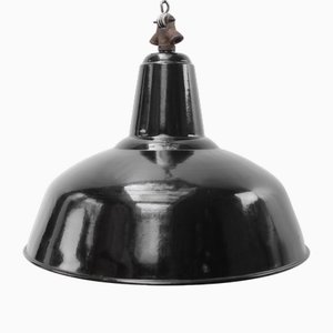 Lámpara colgante industrial holandesa vintage esmaltada en negro de Philips