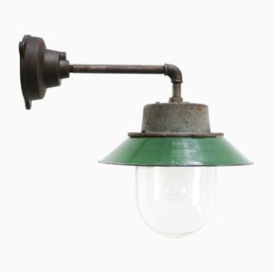 Vintage Industrial Clear Glass and Green Enamel Wall Light
