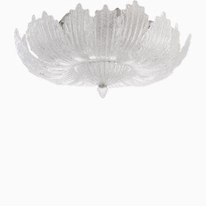 Vintage Glass Ceiling Chandelier of Transparent Murano Handmade Leaves with Grit, Italy, 1980s