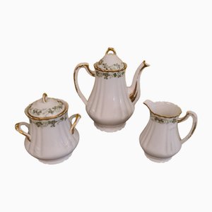 Servicio de té francés antiguo de porcelana de S & S Limoges, década de 1900. Juego de 3