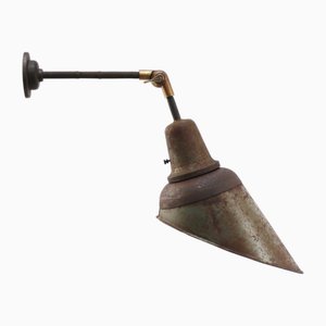 Vintage Industrial Rust Cast Iron and Brass Scone Wall Light