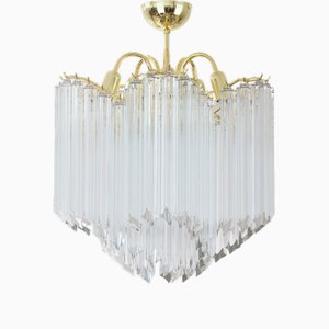 Vintage Vintage Murano Transparent Glass Coating Chandelier with Ottone Structure, Italy, 1990s