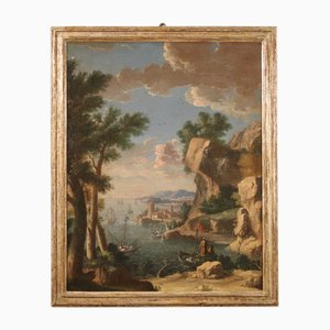 Italian School Artist, Landscape with Sailing Ships, 1770, Oil on Canvas