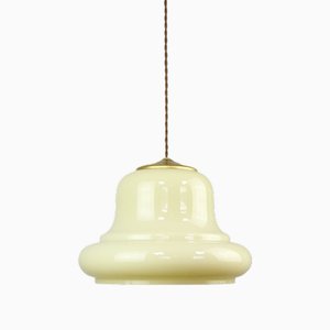 Mid-Century Italian Yellow Brass and Glass Pendant Lamp