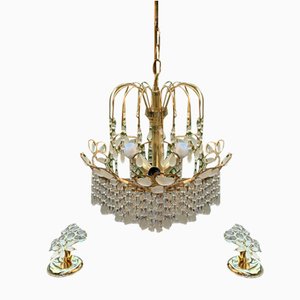 Mid-Century Italian Brass and Glass Chandelier, 1960s, Set of 3