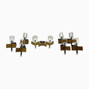 Mid-Century Modern Brass and Chrome Sconces by Sciolari, Italy 1970s, Set of 8