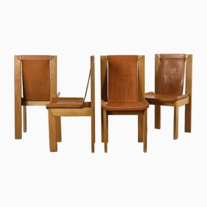 Elm and Leather Chairs by Luigi Gorgoni for Roche Bobois, Set of 4