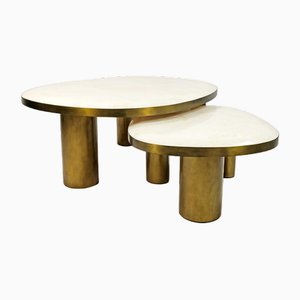 Tables Basses en Cristal de Roche Blanc et Laiton par Ginger Brown, Set de 2