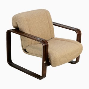 Modernistischer Sessel aus Wolle, Holz & Stahl, 1970er