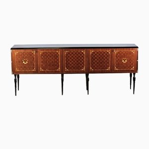 Credenza Mid-Century con decorazioni in vetro e ottone, Italia, anni '60