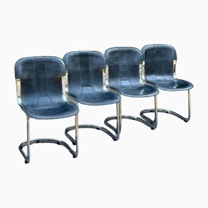 Leather and Steel Chairs from Cidue, Italy, 1970s, Set of 4