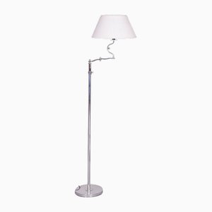 Czech Bauhaus Floor Lamp in Chrom-Plated Steel with Textile Lamp Shade, 1920s