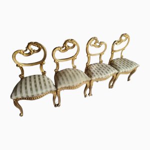Upholstered Gilt Wood Chairs, 19th Century, Set of 5