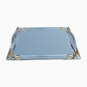 Tray with Light Mirror and Brass, Italy, 1970s