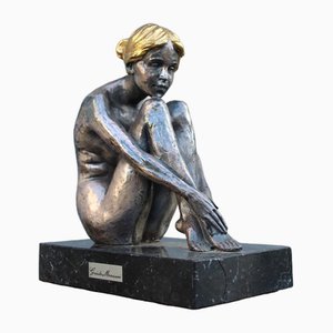 Sculpture of Woman in Silver and Gold Finish by Guido Mariani, 1970