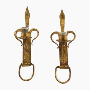 French Gilt Iron Sconces, 20th Century, Set of 2