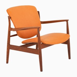 Model FD 136 Lounge Chair in Cognac Leather and Teak by Finn Juhl, 1970s