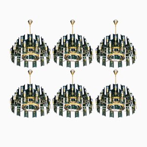 Large Chandeliers in Brass by Gino Paroldo, Italy, 1950s, Set of 6