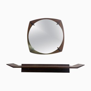 Consola y espejo Mid-Century modernos de madera, Italia, años 60. Juego de 2