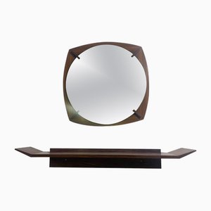 Mid-Century Modern Mirror and Console in Wood, Italy, 1960s, Set of 2