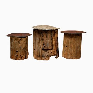 Brutalist Travail Populaire Stools, France, Early 20th Century, Set of 3