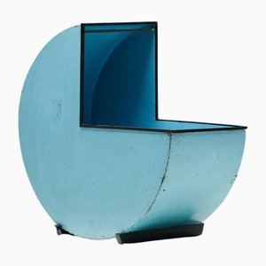 Modernist Blue Circular Wooden Cradle, Netherlands, 1930s