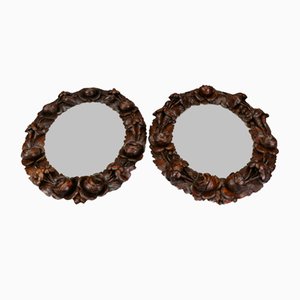 Oval Carved Walnut Picture Frames with Flowers, 1920s, Set of 2