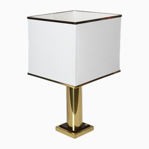 Tischlampe mit Lampenschirm aus Messing & Weißer Seide, Italien, 1970er