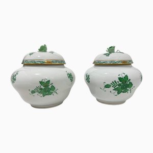 Apponyi Green Ginger Jars in Porcelain from Herend Hungary, 1930s-1960s, Set of 2