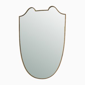 Espejo italiano Shield con marco de latón al estilo de Gio Ponti