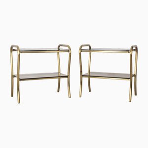 Vintage Bedside Tables in Brass and Italian Design Glass, 1960s, Set of 2