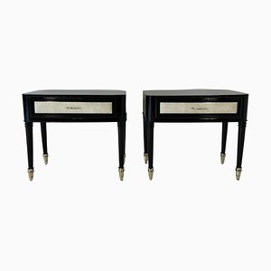 Italian Art Deco Parchment and Black Lacquered Nightstands from Buffa, 1940s, Set of 2