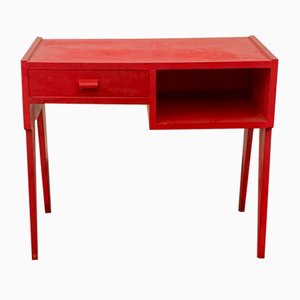 Roter Schreibtisch mit Schublade und Fach, 1950er