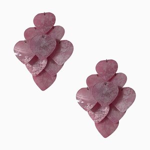 Applique a forma di cuore in vetro di Murano rosa, anni '80, set di 2