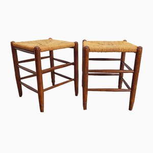 Dänischer Mid-Century Hocker aus Papierkordel & Buche, 1960er, 2er Set