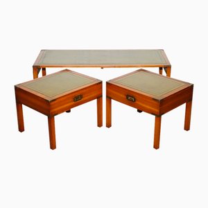 Coffee Table with Two Side Undertables & Green Leather Top from Bevan Funnell, Set of 3