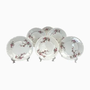Platos con plataforma de porcelana alemana, década de 1890. Juego de 6