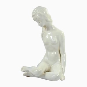 Vintage Glazed Ceramic Girl Sculpture, 1960s