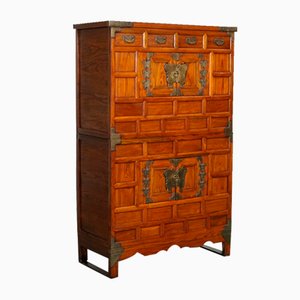 Late 19th Centry Korean Ichung Butterfly Wedding Cabinet with Brass Fittings, 1970s