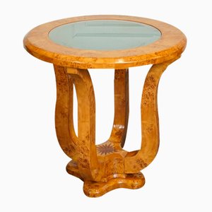 Art Deco Circular Burr Walnut Pedestal Console Table