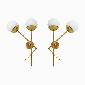 Mid-Century Italian Modern Style Brass and Glass Sconces, Set of 2