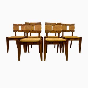 Oak and Rush Dining Chairs, 1950s, Set of 6