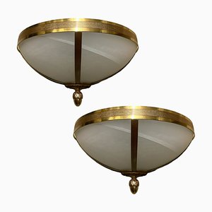 Large Marbled Glass and Brass Sconces, 1970s, Set of 2