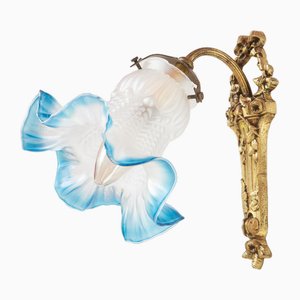 Antique French Blue Tulip Wall Light, 1890s