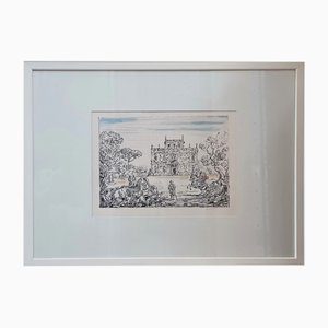 Giorgio De Chirico, Antichi cavalieri e villa, 1954, Lithograph, Framed