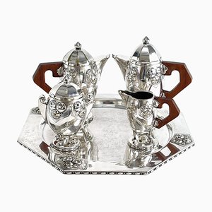 Art Deco Coffee Tea Set in Silver Plated from Ramelpa, 1920s, Set of 5