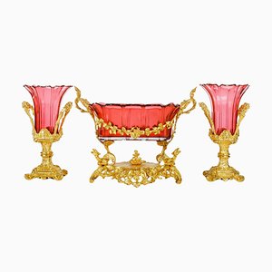 Napoleon III Crystal Bowl and Cornet Vases, 1870s, Set of 3
