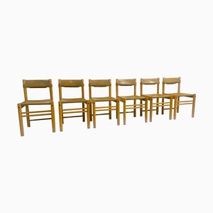 Chaises Mid-Century Modernes en Bois et Cuir, Italie, 1960s, Set de 6