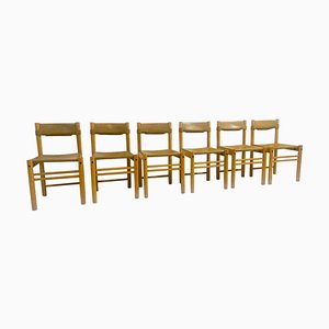 Mid-Century Modern Holz & Leder Stühle, Italien, 1960er, 6 . Set