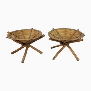 French Wicker Stools, 1970s, Set of 2